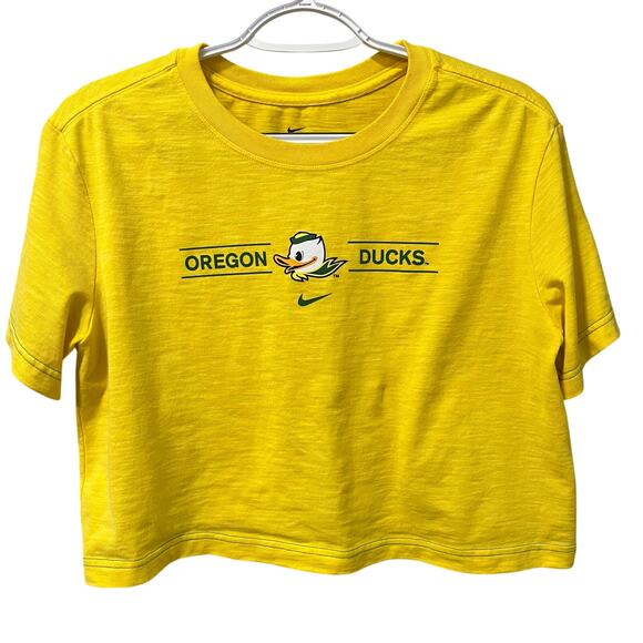 Nike Dri-Fit Women's Oregon Ducks Crop Short Sleeve Tee Yellow XS - Picture 1 of 6